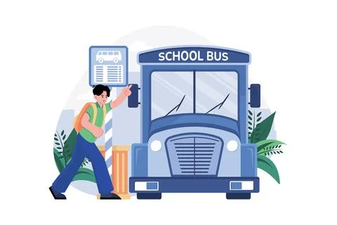 Students Go To School By School Bus Stock Illustration