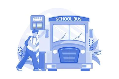 Students Go To School By School Bus Stock Illustration