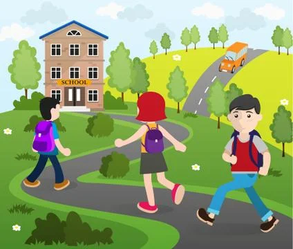 Students going to school Stock Illustration