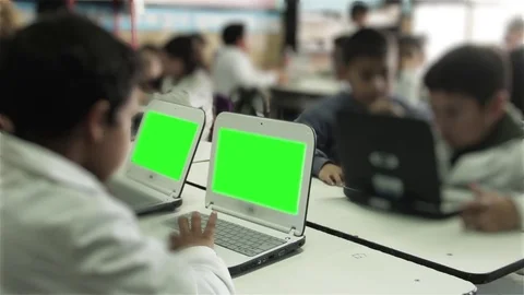 Students with Green Screen Netbooks in Classroom. Stock Footage 85102571