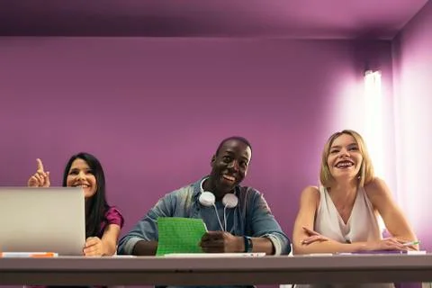 A students group learning at school academy. Stock Photos