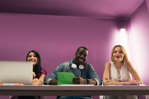 A students group learning at school academy. Stock Photos