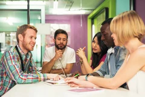 A students group learning at school academy. Stock Photos