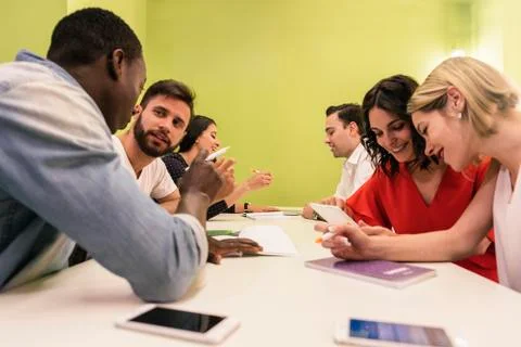A students group learning at school academy. Stock Photos