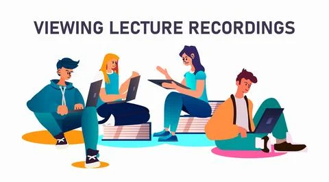 Students group viewing lecture recordings online education video lectures and Stock Illustration