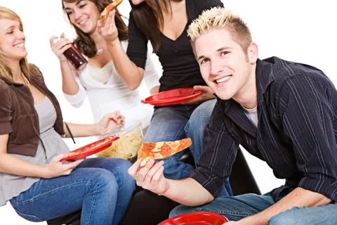 Students: Guy Hungry For Pizza Snack Stock Photos