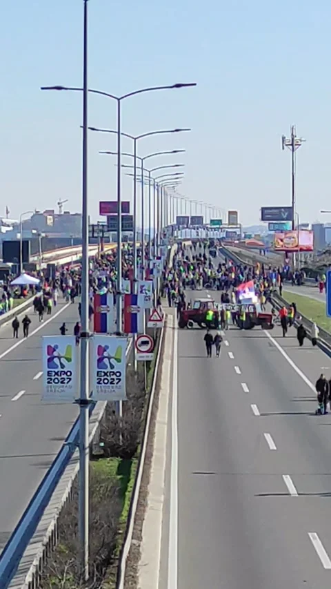 Students Halt Traffic on Belgrade's major Gazela Bridge on Feb 9, 2025 Stock Footage 301466977