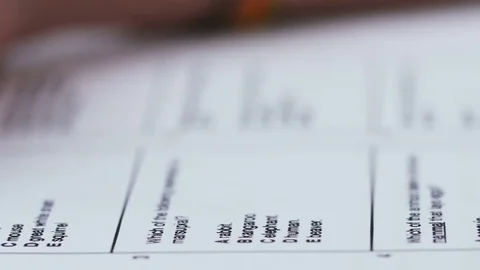 Student's hand filling multiple choice Test Stock Footage 78293121