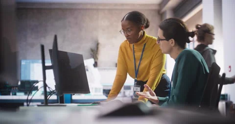 Students Having a Conversation in Computer Class Stock Footage 243651879