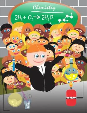 Students having a practical chemistry experiment lesson at laboratory Stock Illustration