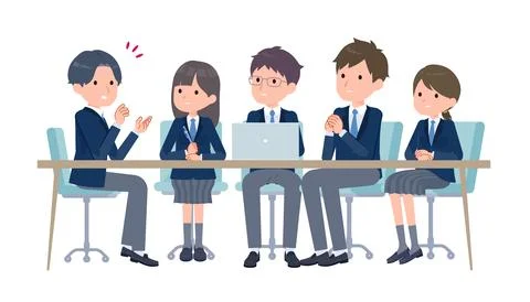Students having a serious meeting A Stock Illustration
