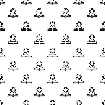 Students with headsets reading open books in a continuous pattern Stock Illustration