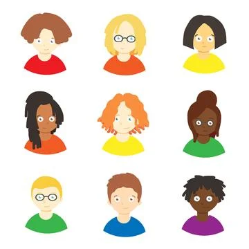 Students icon set in cartoon flat style. Stock Illustration