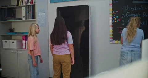 Students Interact With AI Mood Tracker in Modern Class Stock Footage 318079124