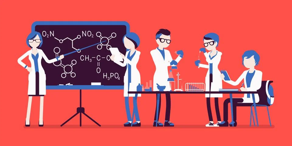 Students in the lab Stock Illustration