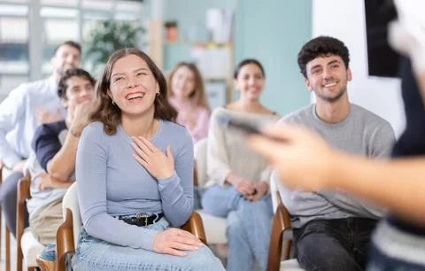Students laugh during lecture Stock Photos
