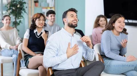 Students laugh during lecture Stock Photos