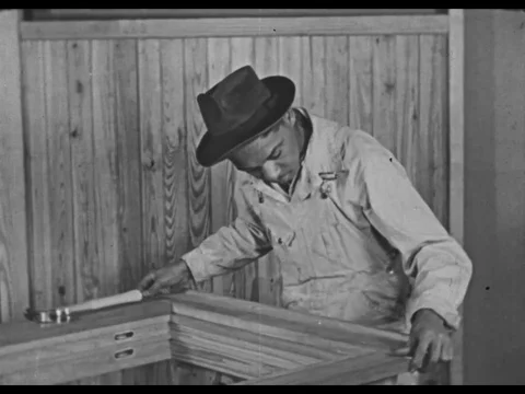 Students learn and practice the art of carpentry - 1941 Stock Footage 95179120