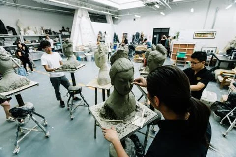 Students learn sculpture Stock Photos