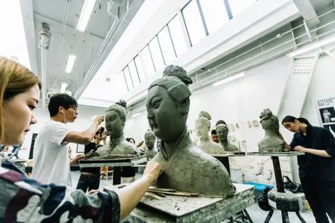 Students learn sculpture Stock Photos
