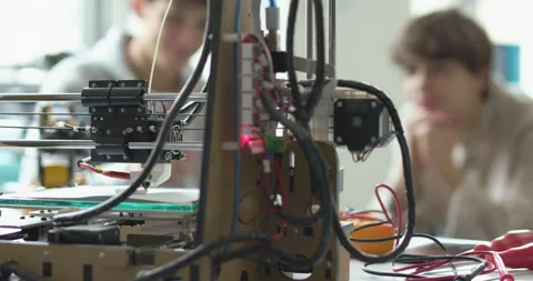 Students learning 3D printing in the lab Stock Footage 168336752