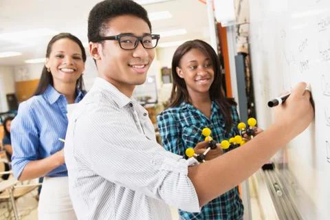 Students learning about chemistry model Foto stock