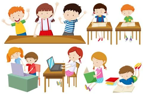 Students learning and reading Stock Illustration