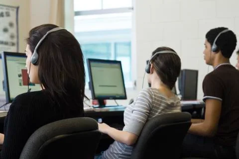 Students learning in computer lab Stock Photos