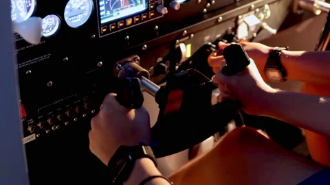 Students learning at fixed base flight simulator. Young aviation and occupation  Stock-Footage 158666118