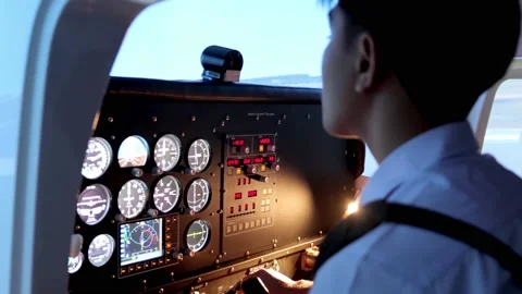 Students learning at fixed base flight simulator. Young aviation and occupation  Stock-Footage 158666132