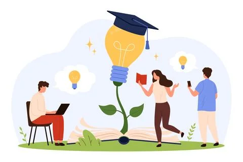 Students Learning With Knowledge Growth Concept Art Stock Illustration