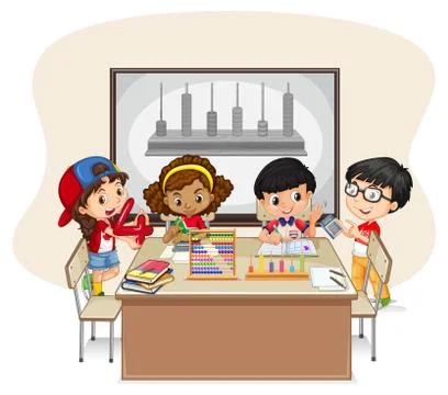 Students learning math in class Stock Illustration