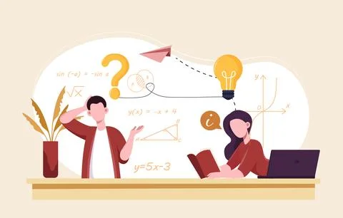 Students learning math at school desk. Vector illustration Stock Illustration