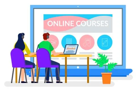 Students Learning Online, Distant Home Education Stockillustratie