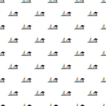 Students learning online with laptops and graduation caps seamless pattern Illustrazione stock