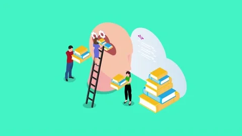 Students learning programming languages from books 3d animation Stock Footage 231829015