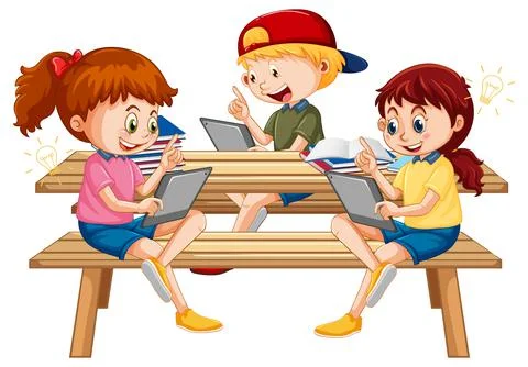 Students learning from tablet isolated Illustrazione stock