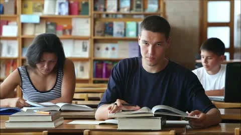 Students in the library Stock Footage