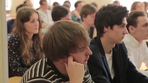Students listening to a lecture, Dolly shot Stock Footage 44766489