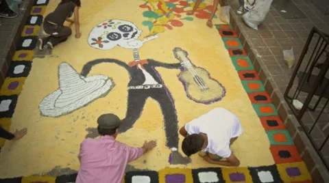 Students making an altar on the floor Stock Footage 44097410