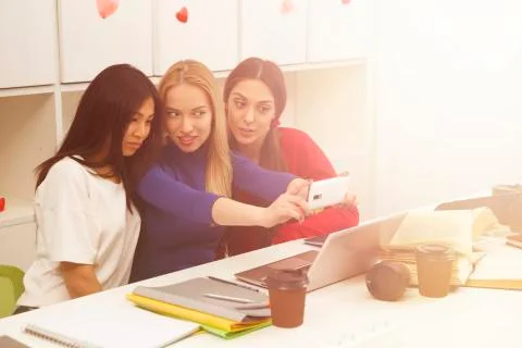 Students making selfies Stock Photos