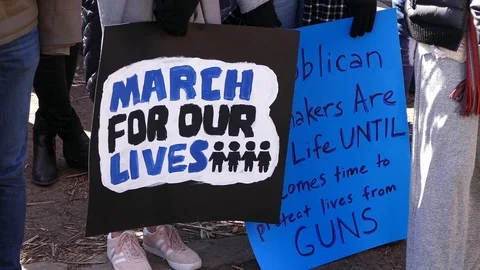 Students march and protest against guns and school shooting crimes Stock Footage 87647328