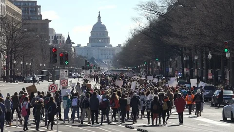 Students march to Capitol, Walk Out gun protest, March 14, 2018, Washignton, DC Stock Footage