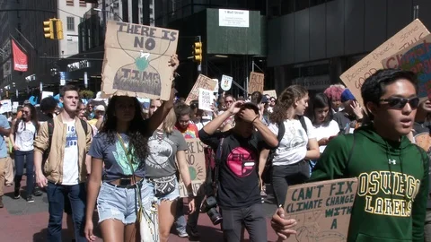Students March in New York "Climate Strike" Stock Footage