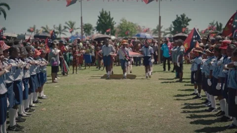 Students Marching on Papua New Guinea Independence Day in West New Britain Stock Footage 332733398