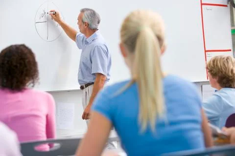 Students in math class with teacher Stock Photos