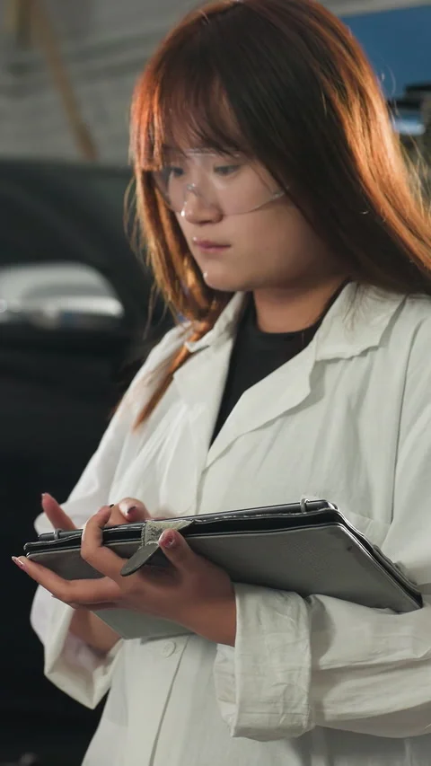Students Measuring Engine Component and Recording Data in Automotive Workshop 動画素材 318265711
