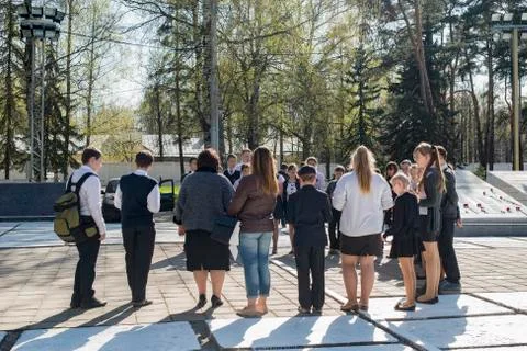 Students at the monument of Glory Stock Photos