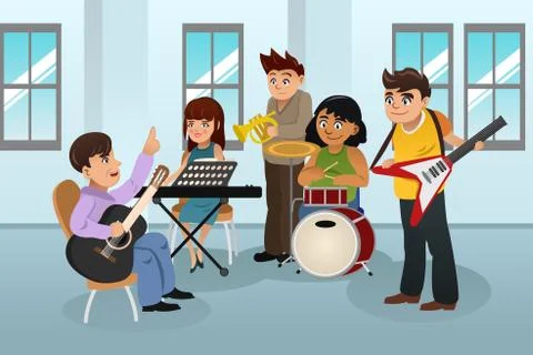 Students in Music Class Stock Illustration