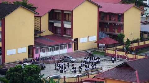 Students or pupils assembly at school aerial view. Stock Footage 104762701